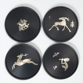 Wilhelmina Wendt, four glass coasters, Perstorp, Helsingborg, 1961-1964.