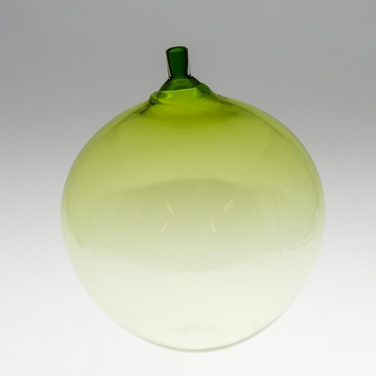 An Ingeborg Lundin 'Äpplet' green glass vase, Orrefors, Sweden.