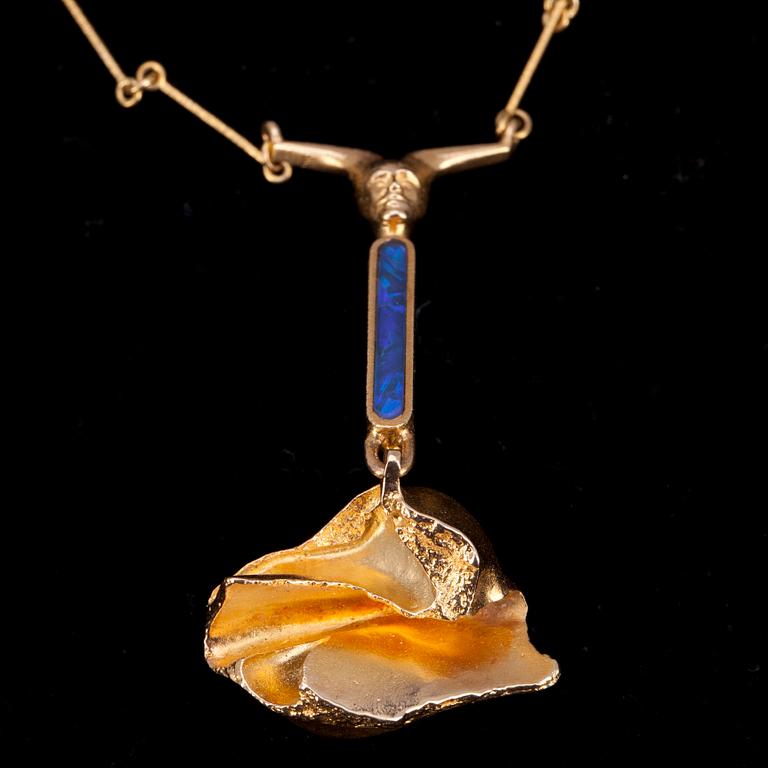 HALSSMYCKE, guld 14K, "Harlekiini", Björn Weckström, Lapponia 1978. Tot. vikt 18 g.