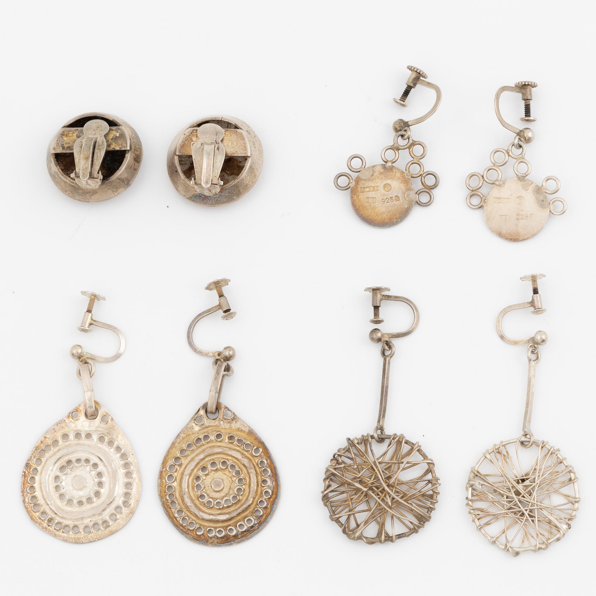 Lars Arby, four pairs of earrings, silver, Gothenburg, among others 1963 and 1967.