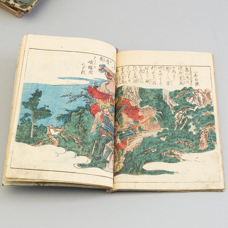 13 Japanese woodblock printed books with illustrations, 19th century.