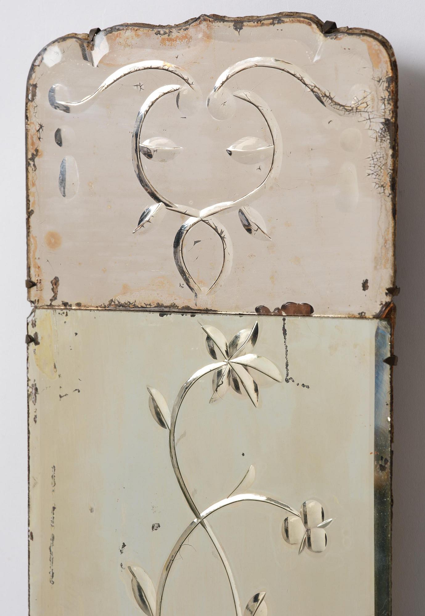 A pair of Swedish engraved-glass one-branch girandole mirrors, later part 18th century.