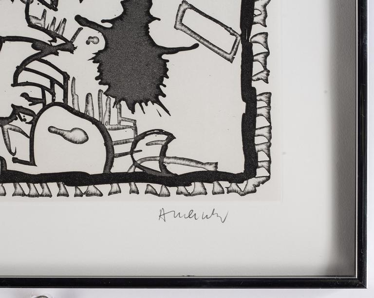 Pierre Alechinsky,  etsning & linoliumsnitt, 1989, signerad 2/125.