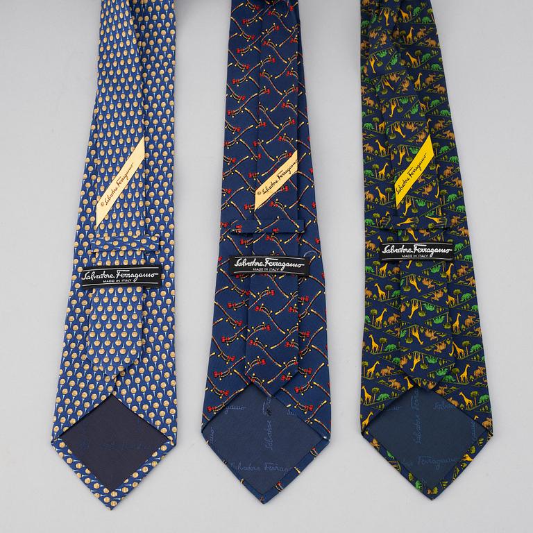 SALVATORE FERRAGAMO, three silk ties.