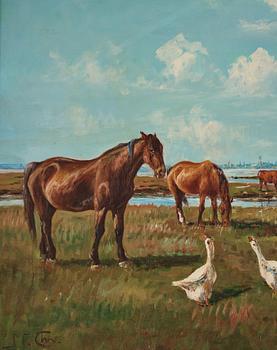 Niels Christiansen, A landscape with horses, cows and geese.