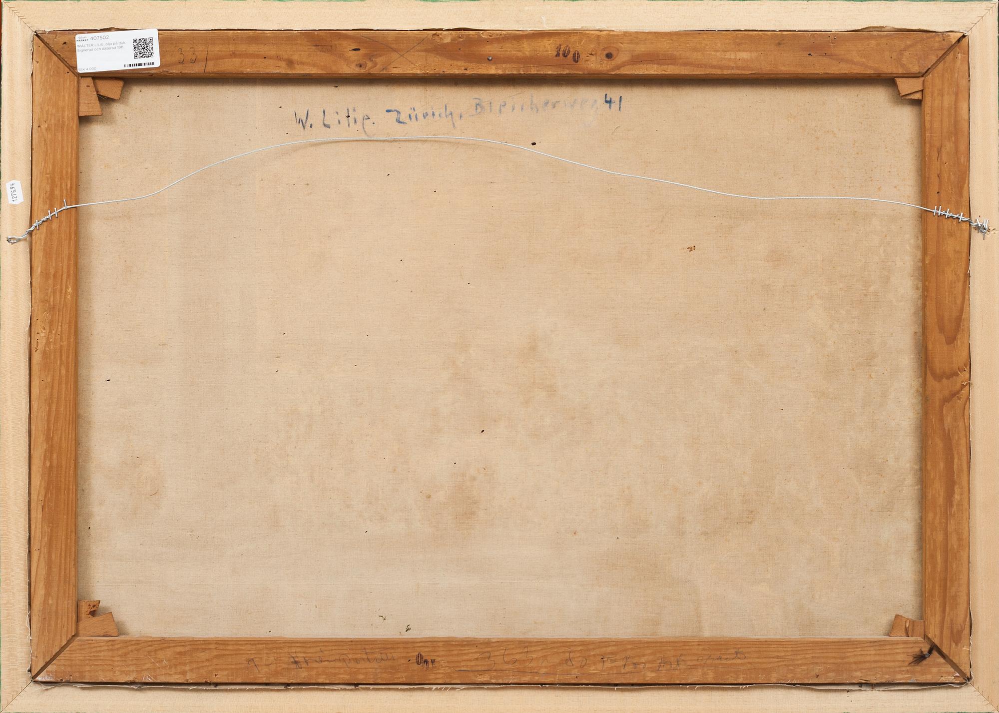 WALTER LILIE, olja på duk. Signerad och daterad 1911.