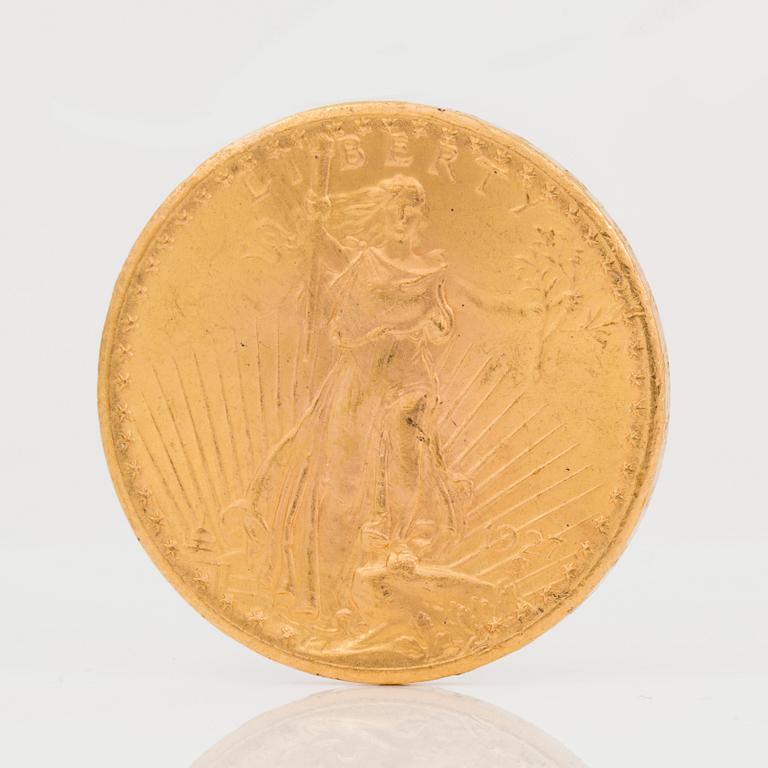 GULDMYNT, 20 Dollars, USA 1927. Vikt ca 33 g.