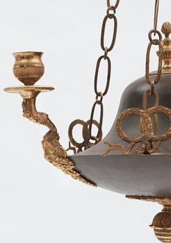 An Empire early 19th century three-light hanging lamp.