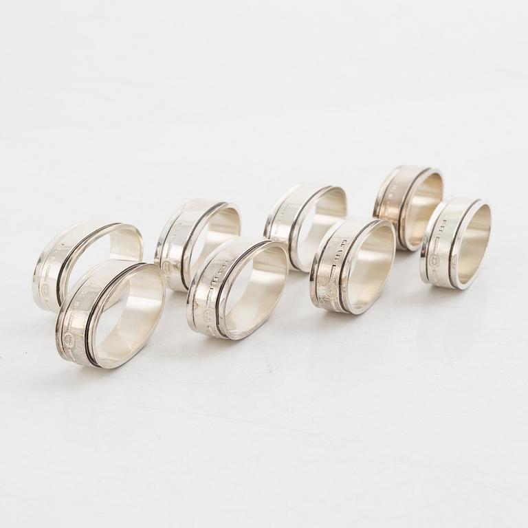 Georg Jensen, servettringar, 8 st, sterlingsilver, Danmark, 1900-talets andra hälft.