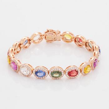 Multi coloured colour sapphire and diamond bracelet.