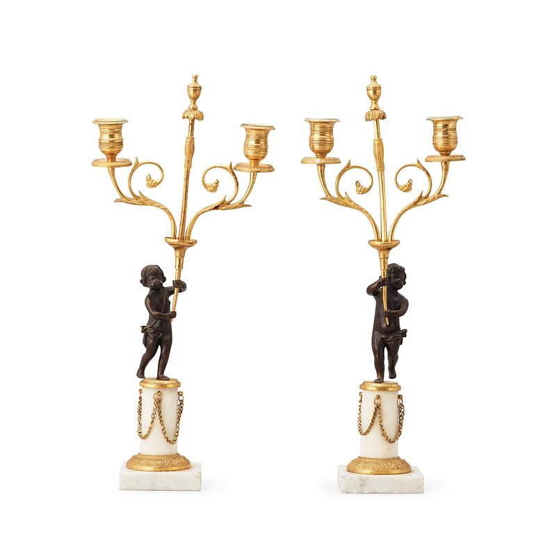 A pair of Gustavian late 18th century two-light candelabra.