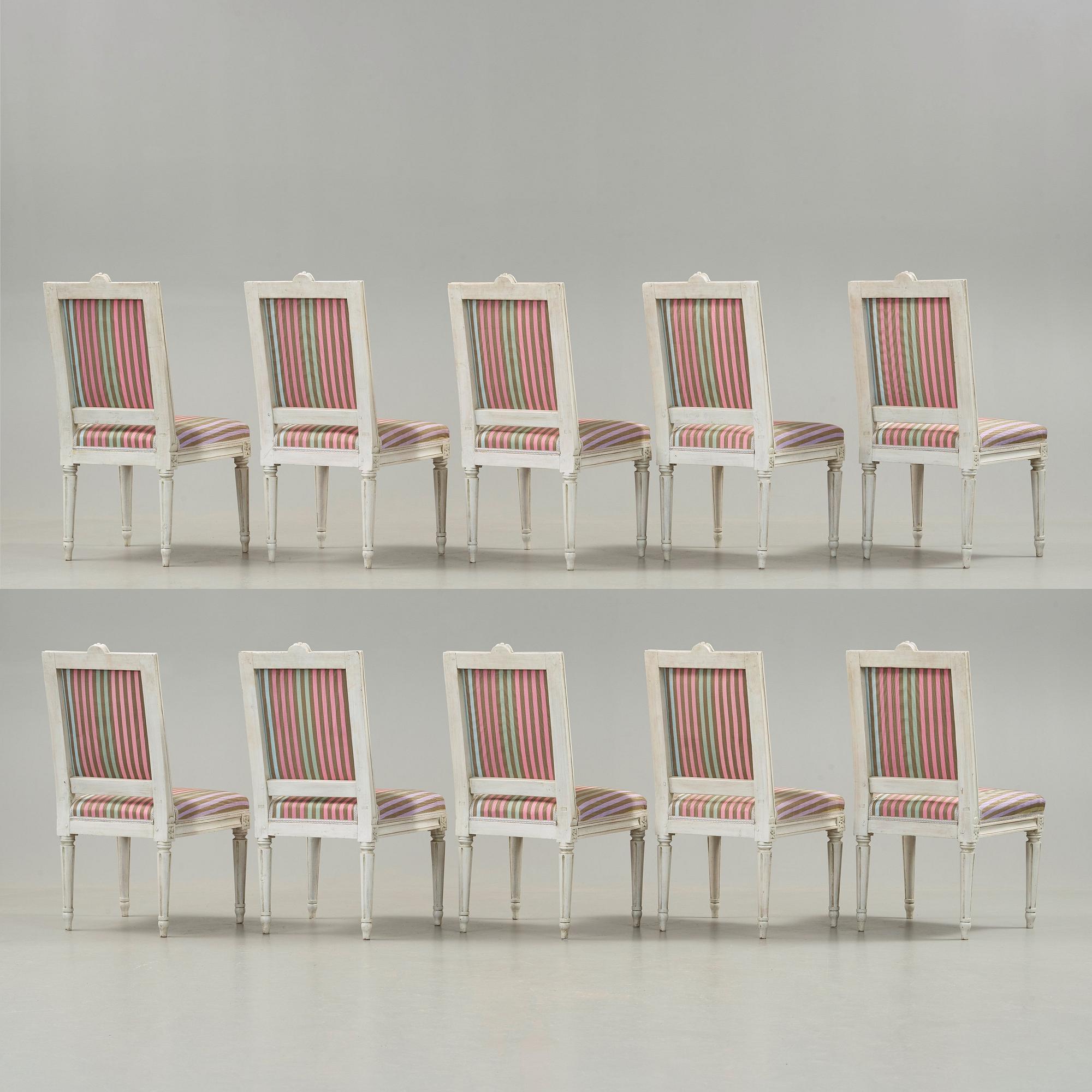 Ten Gustavian late 18th century chairs by Erik Öhrmark, master 1777.