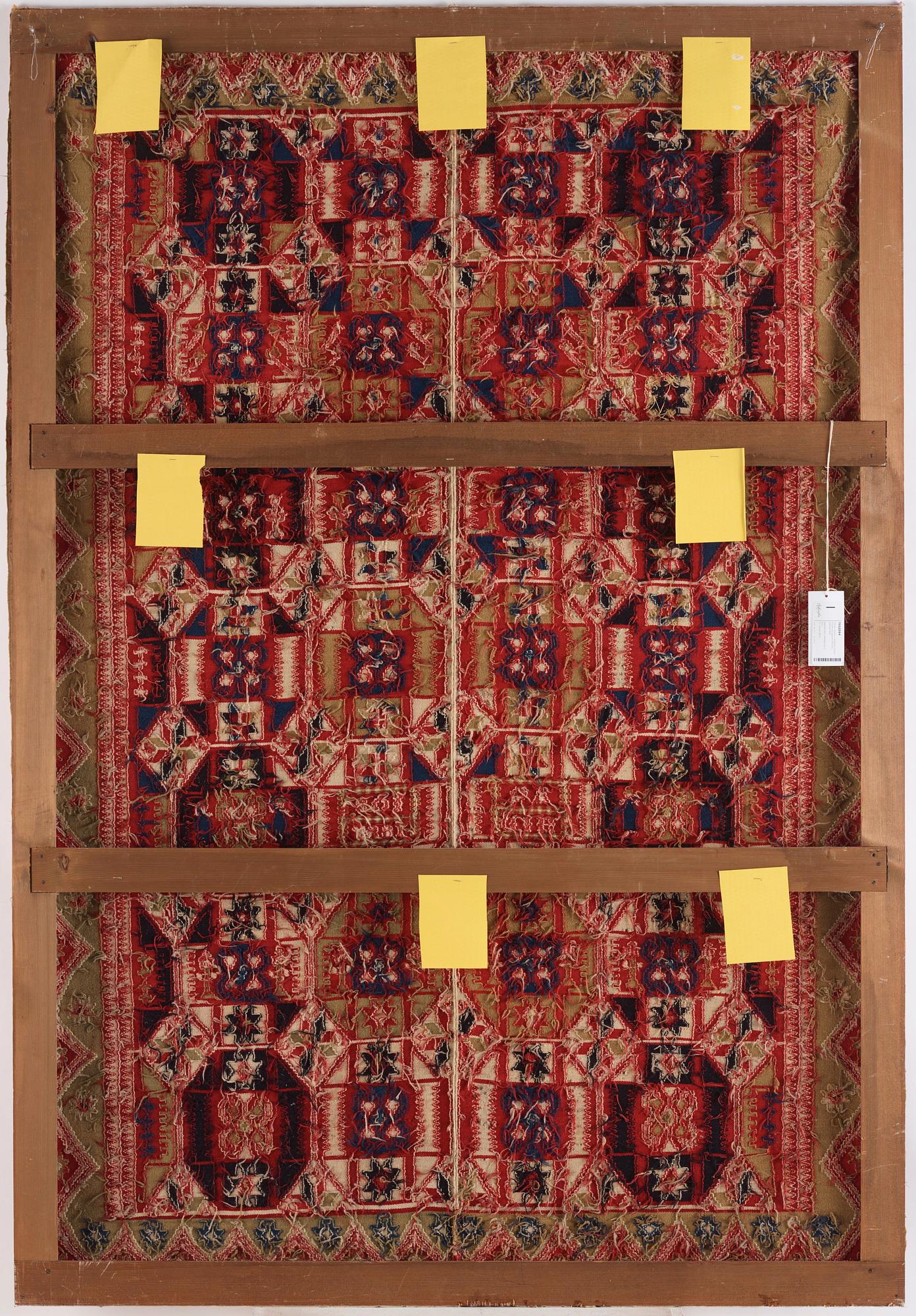 A flat weave bed cover, c. 182 x 126 cm, Gärds district, northeastern Scania, signed AO HID IOS, dated 1837.