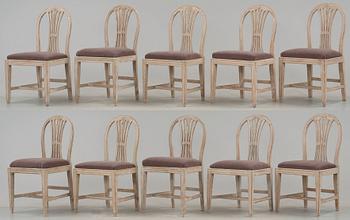 Ten late Gustavian late 18th century chairs.