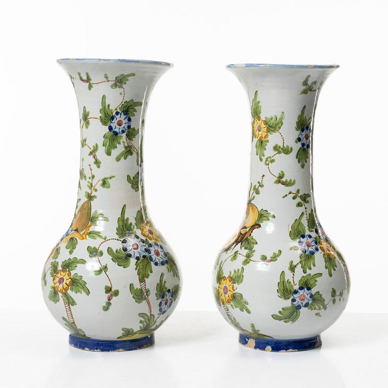 A pair of faience vases, Holland/France, 19th-20th century.