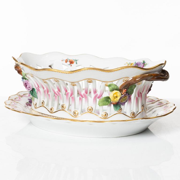 Royal Copenhagen, a 'Saxon Flower' basket on stand, Denmark, 1889-1922.