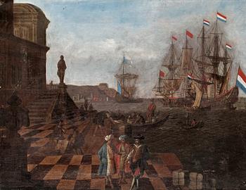 306. Abraham Storck Hans efterföljd, Hamnbild med orientaliska köpmän.