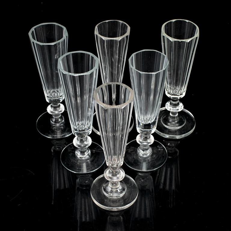 Six champagne glasses, 19th century.