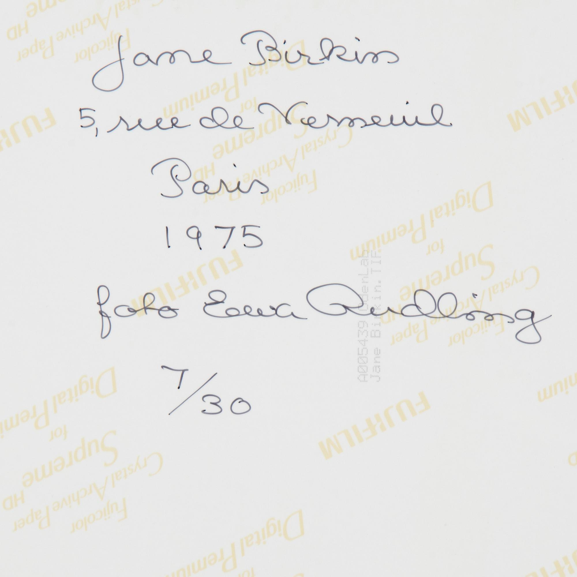 Ewa Rudling, photograph of Jane Birkin signed and dated 1975, numbered 7/30.