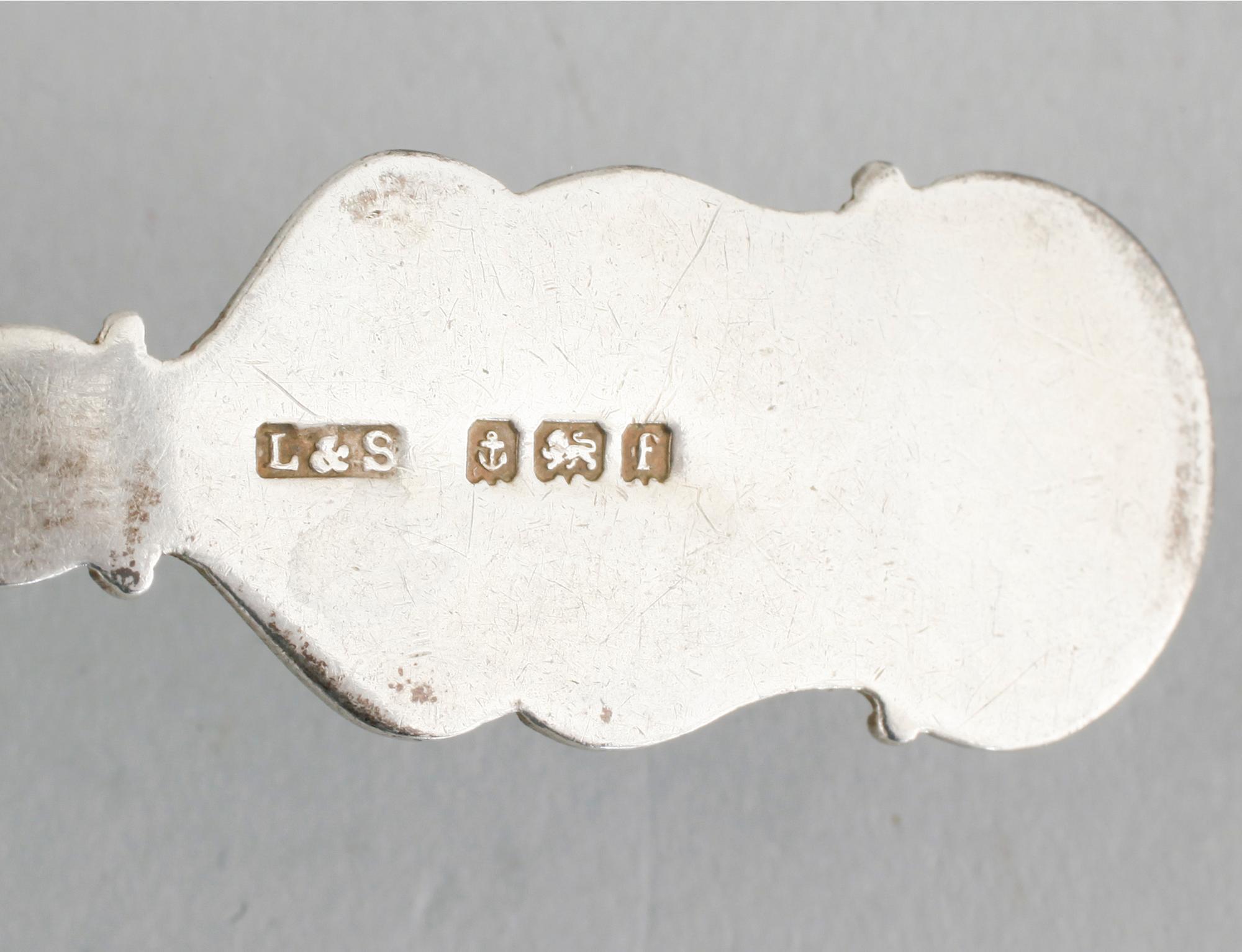 Six souvenir spoons in silver and enamel, "RMS Cedric, White Star Line", Levi & Salaman, Birmingham 1905. Weight 98 g.