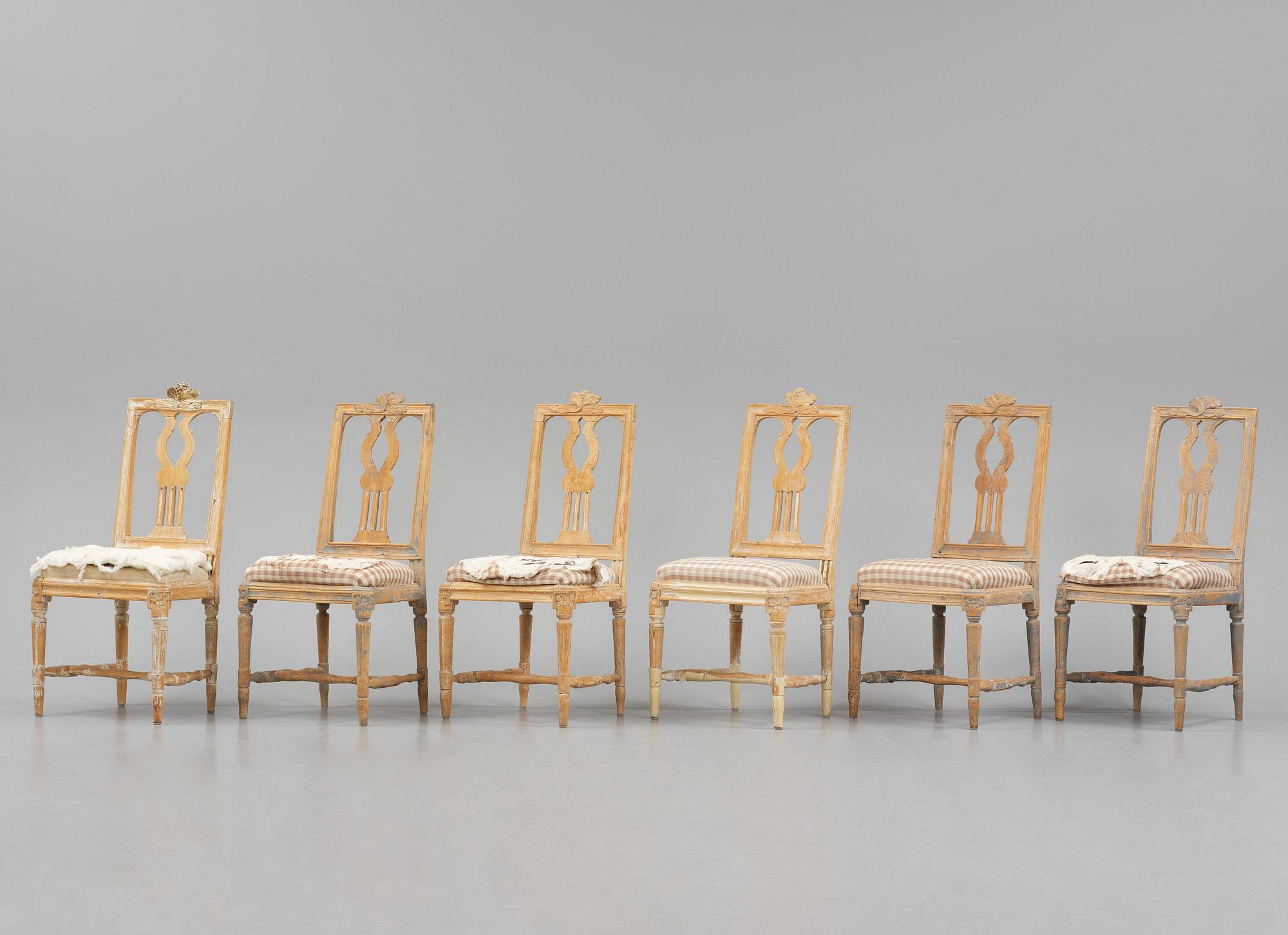 A set of six Gustavian chairs, late 18th century.