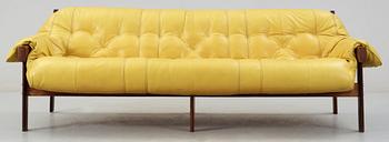 A Percival Lafer palisander and yellow leather sofa, Lafer MP, Brasil 1970's.