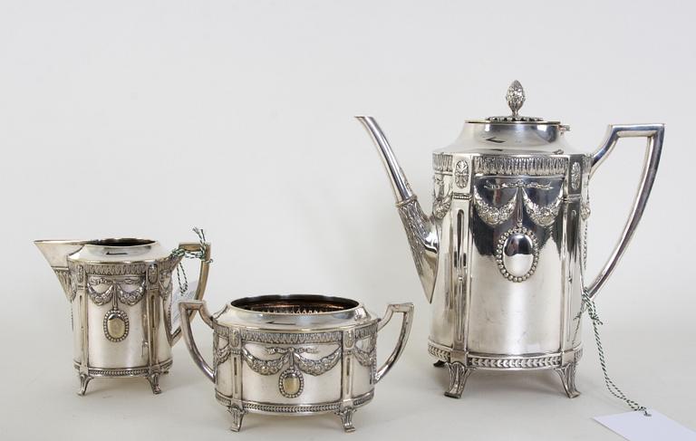 KAFFESERVIS, 3 delar, nysilver, empirestil, C.G. Hallberg.
