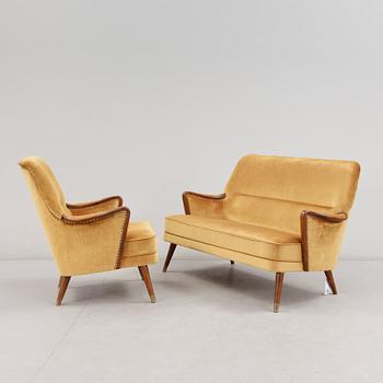 SOFFA samt FÅTÖLJ, 1940/50-tal.