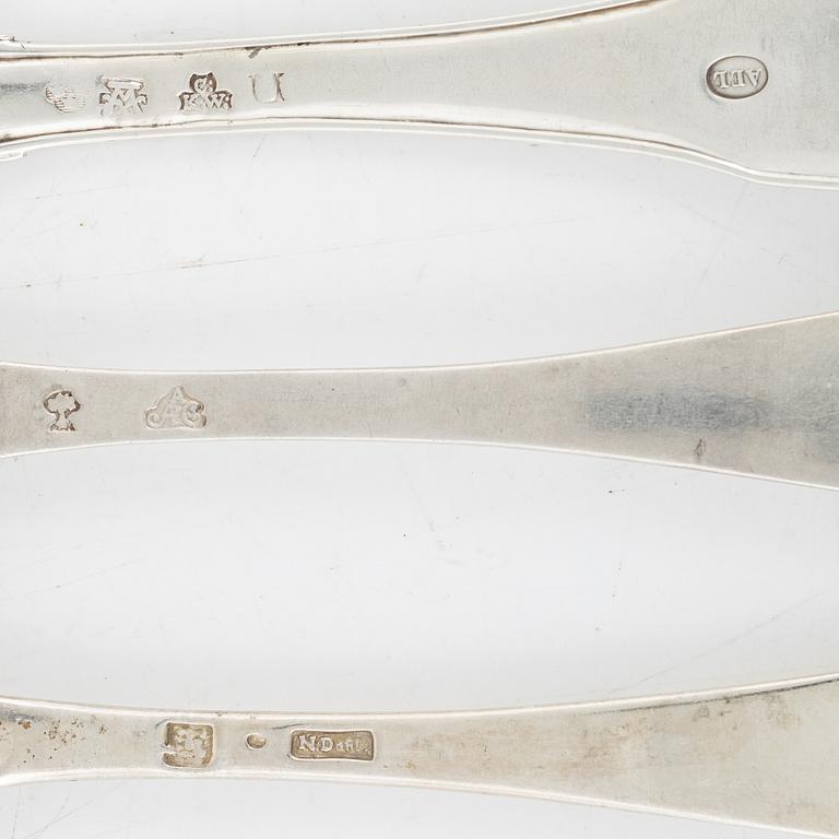 11 Swedish Silver Forks, Sweden 18th century.