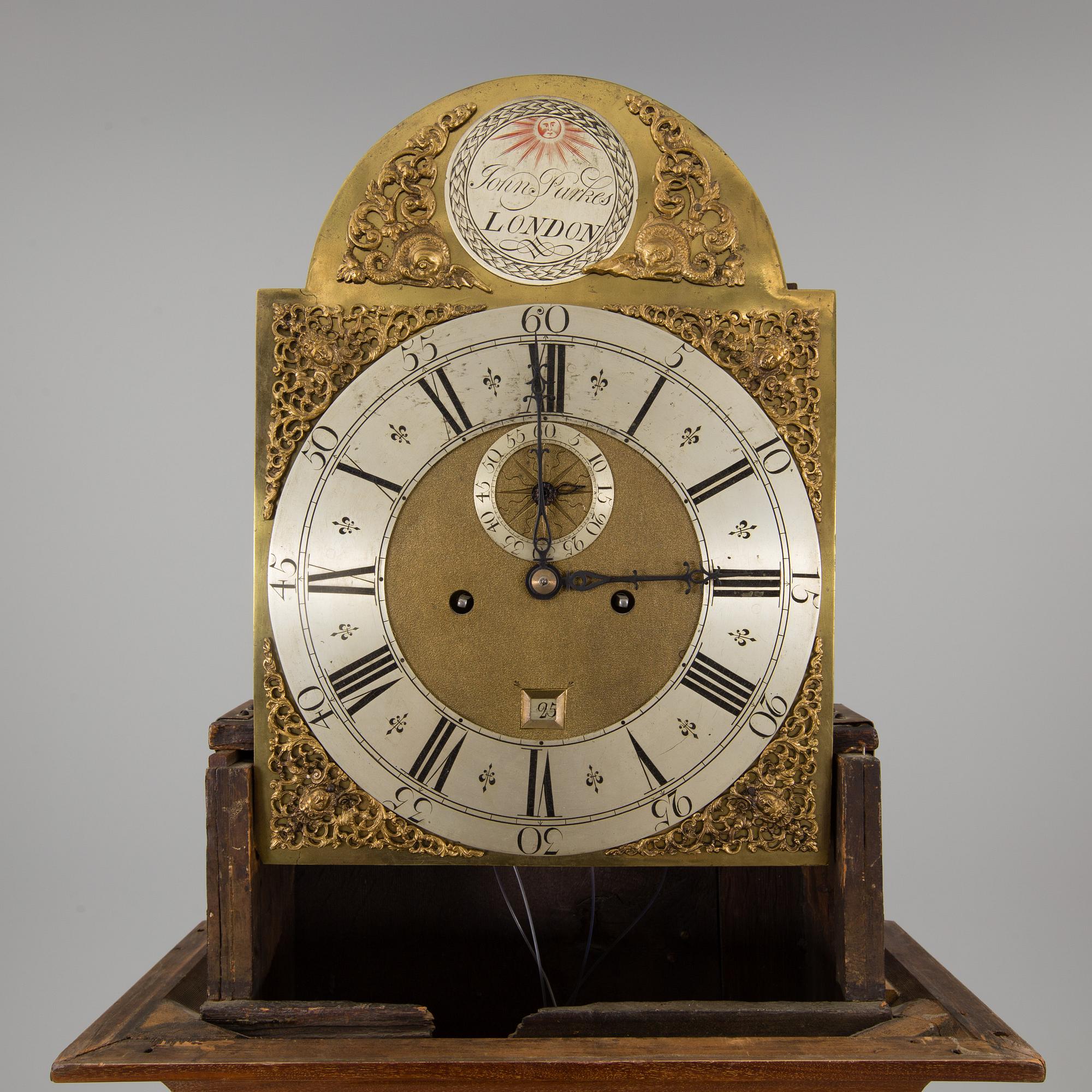 A mahogany veneered grandfather clock by John Parkes London.