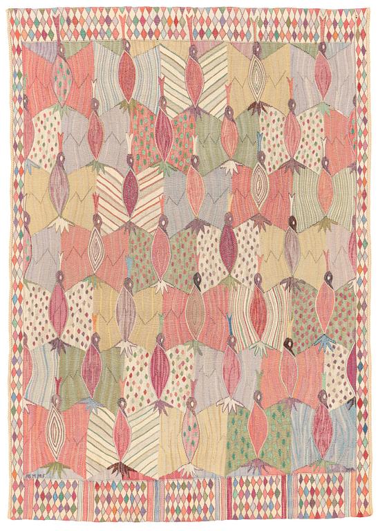 Marianne Richter, draperi, "Brokiga fåglar", gobelängvariant, ca 191 x 133 cm, signerad AB MMF MR.