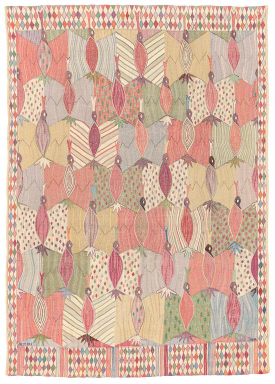 Marianne Richter, a drape, "Brokiga fåglar". tapestry variant, ca 191 x 133 cm, signed AB MMF MR.