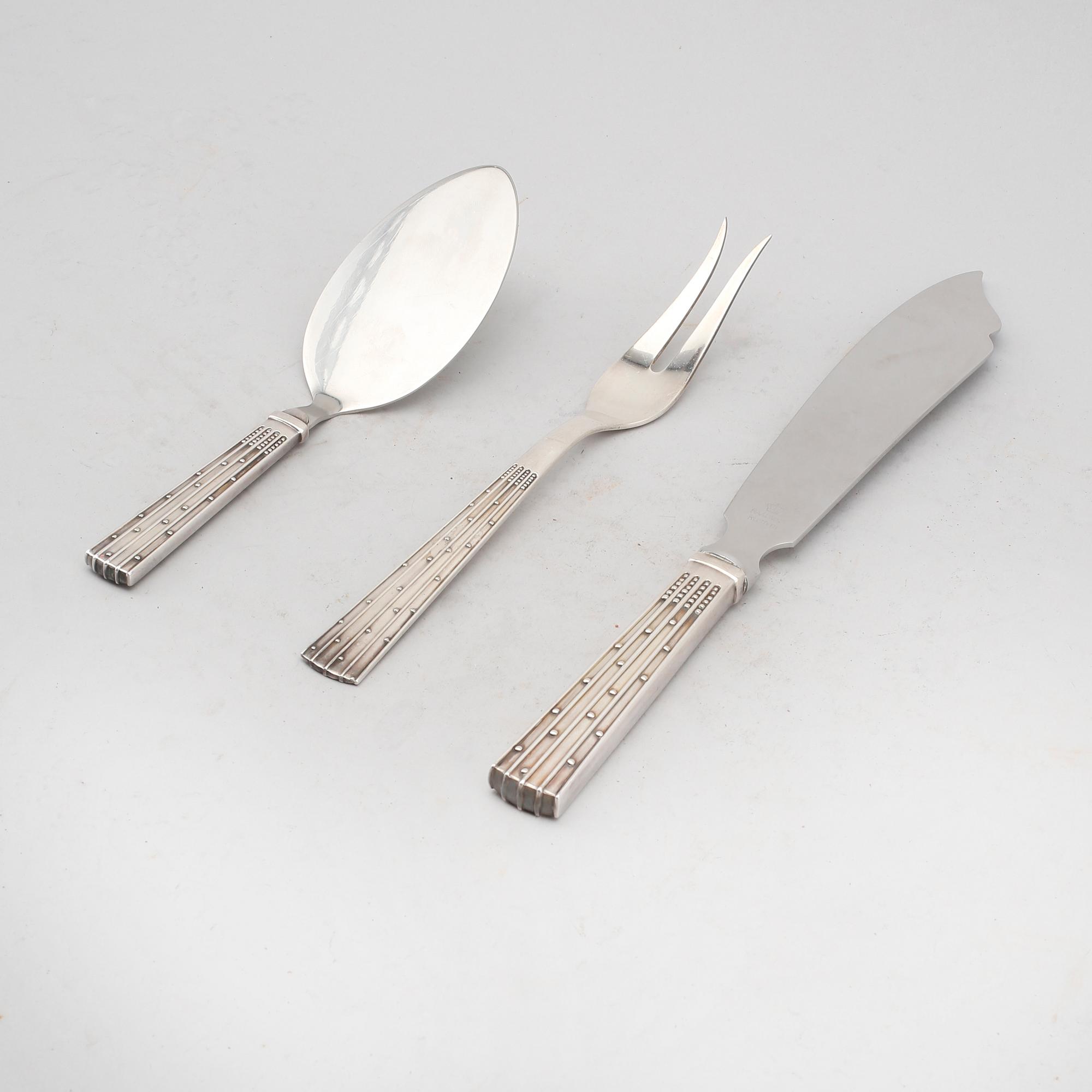 SERVERINGSBESTICK, 3 st, silver, Jens Harald Quistgaard, Danmark. Vikt med stålblad ca 255 gram.