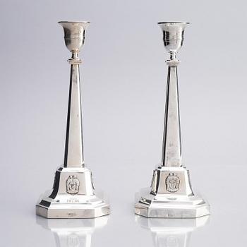 A pair of Swedish Gustavian late 18th century silver candlesticks, marks of Pehr Zethelius, Stockholm 1799.