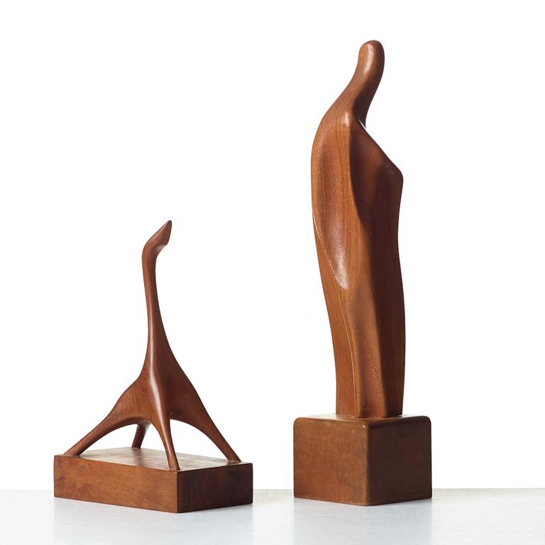 Johnny Mattsson, two unique teak sculptures, Gävle, Sweden ca 1950.