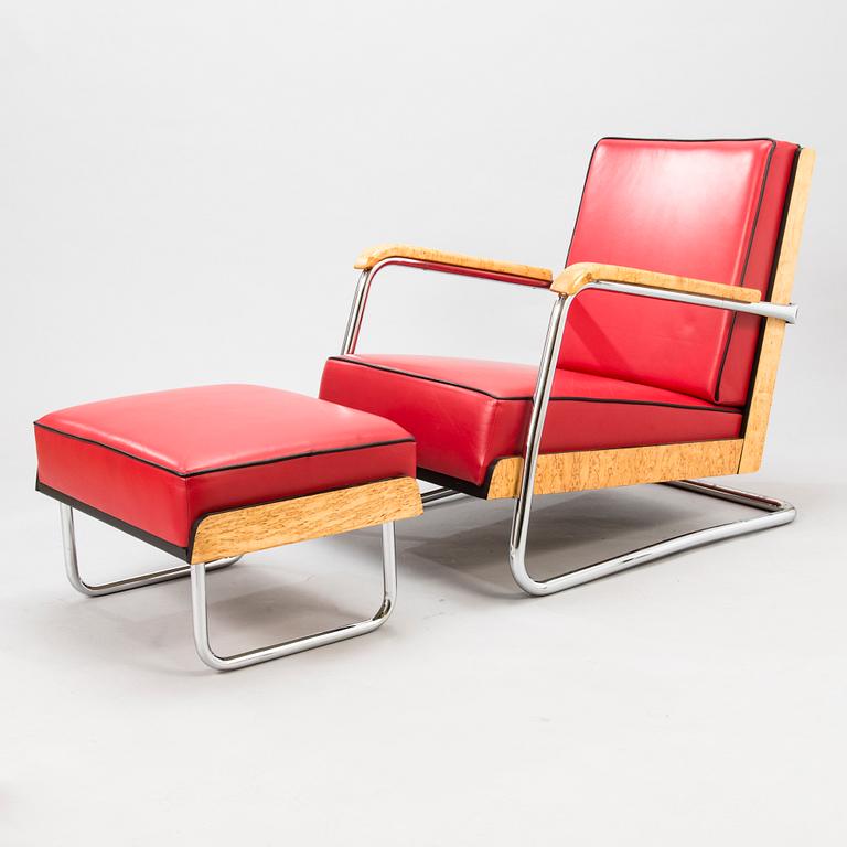 Pauli Blomstedt and Bert Uffermann, armchair and footstool, 'Post Deco' Collection, Adelta 1980s.