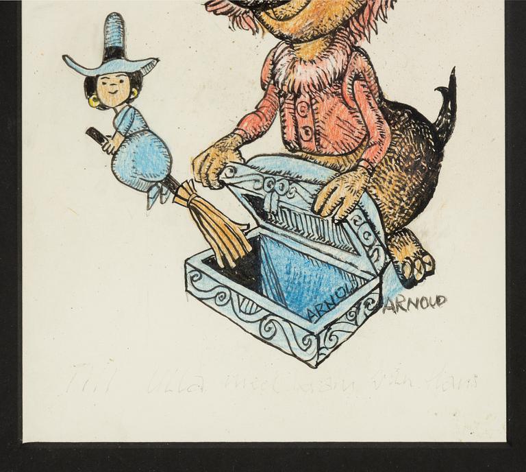 Hans Arnold, tusch och akryl, signerad.