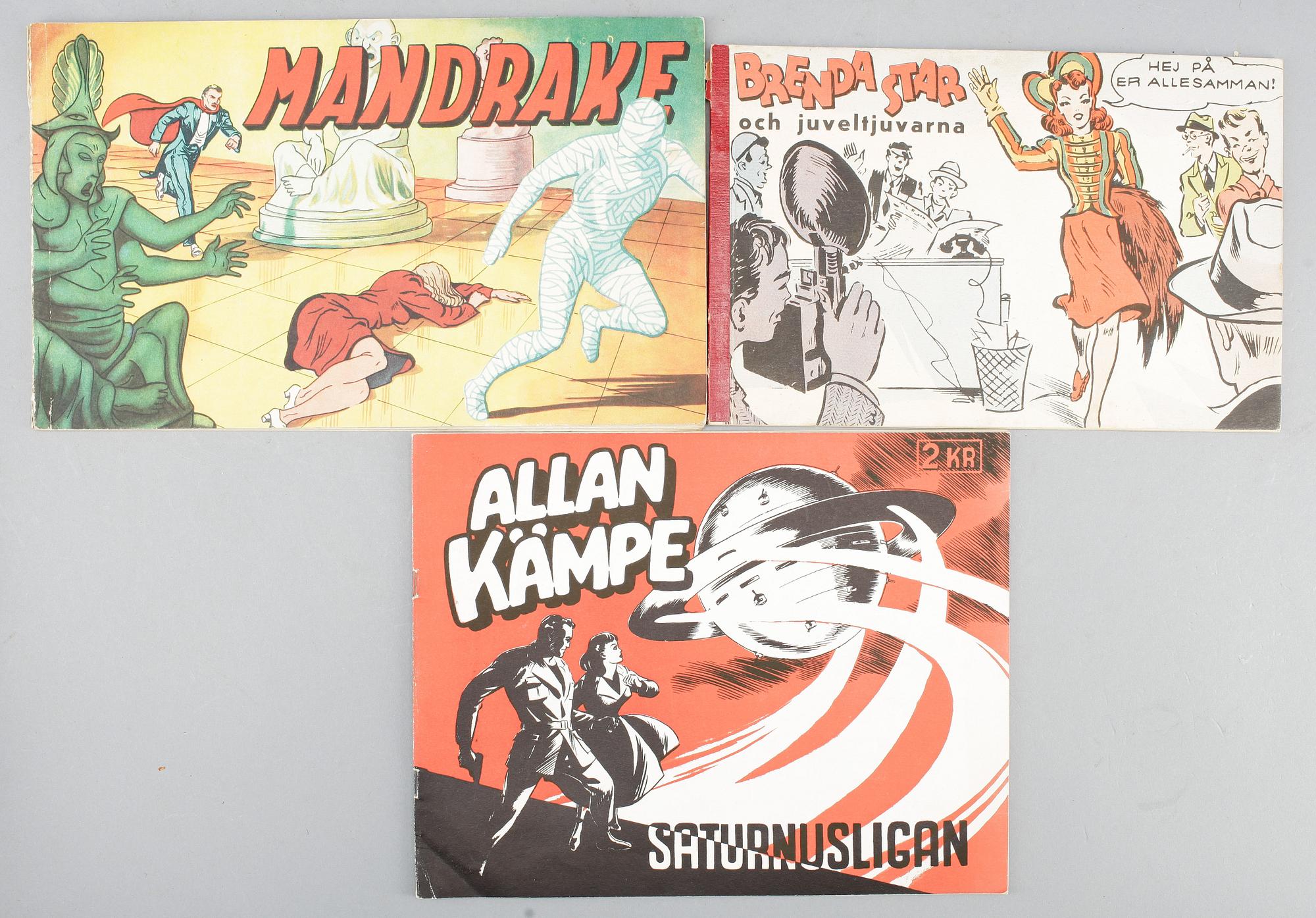 SERIETIDNINGAR, 3 st, Mandrake, Allan Kämpe, Brenda Star.