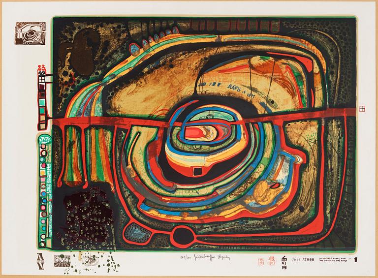 Friedensreich Hundertwasser, "Look at it on a rainy day (The Regentag portfolio)".