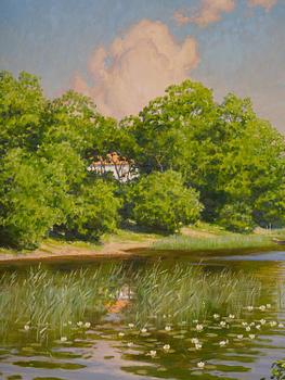 Johan Krouthén, Lake landscape with water lilies.