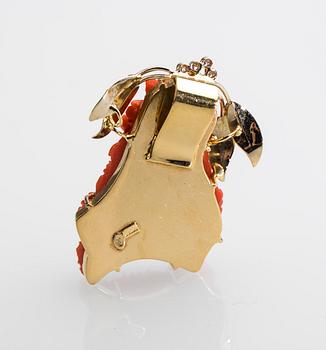 HÄNGE, 18 K guld med korall samt diamanter. Stämplad. Vikt ca 17 g.
