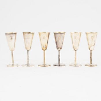 A set of six silver vodka glasses, mark of CG Hallberg, Stockholm 1955.