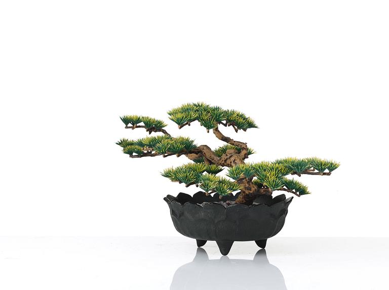 Estrid Ericson, an elastoline bonsai tree mounted in a Japanese patinated metal pot, Svenskt Tenn, Sweden 1960-70's.