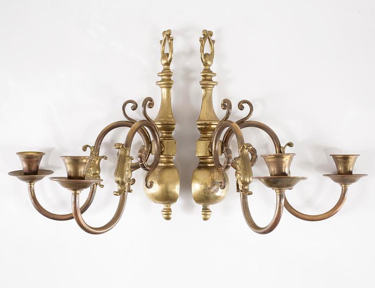 LAMPETTER, ett par, mässing. Barockstil, 1900-tal.