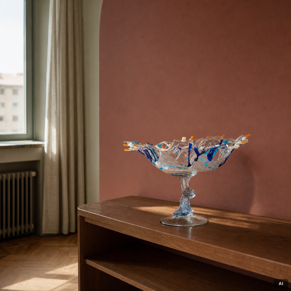 Uppsatsskål, glas. Signerad ILK och daterad, -95.