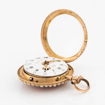 A Louis XVI gold, pearl and enamel pocket watch by Fol à Paris, late 18th century.