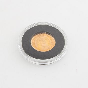 Guldmynt Sverige, Karl XV 1 Carolin 20 Francs, 1872.