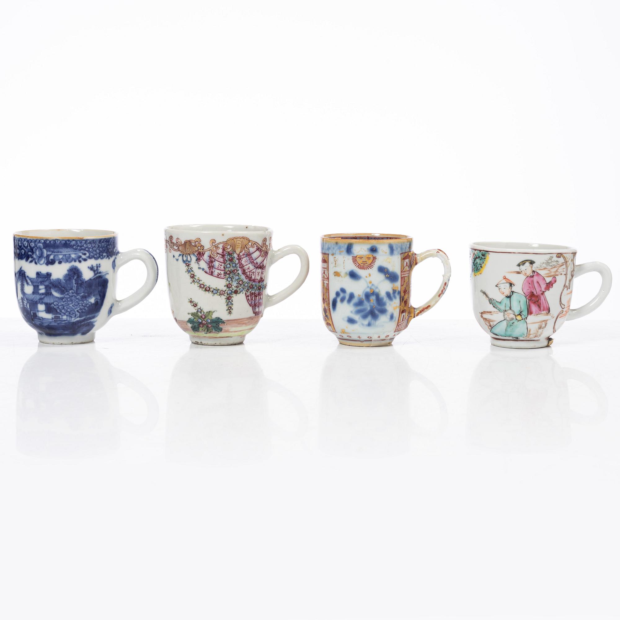 Thirteen porcelain cups, China, mostly 18th century.