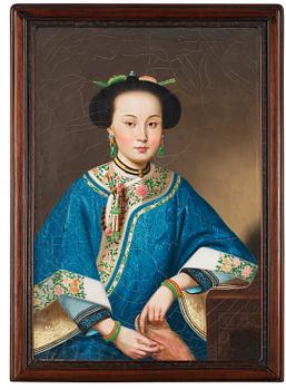 41. An oil painting in the style of Lang Shining (Giuseppe Castiglione)of 'The Fragrant Concubine' Qing dynasty 19th Century.