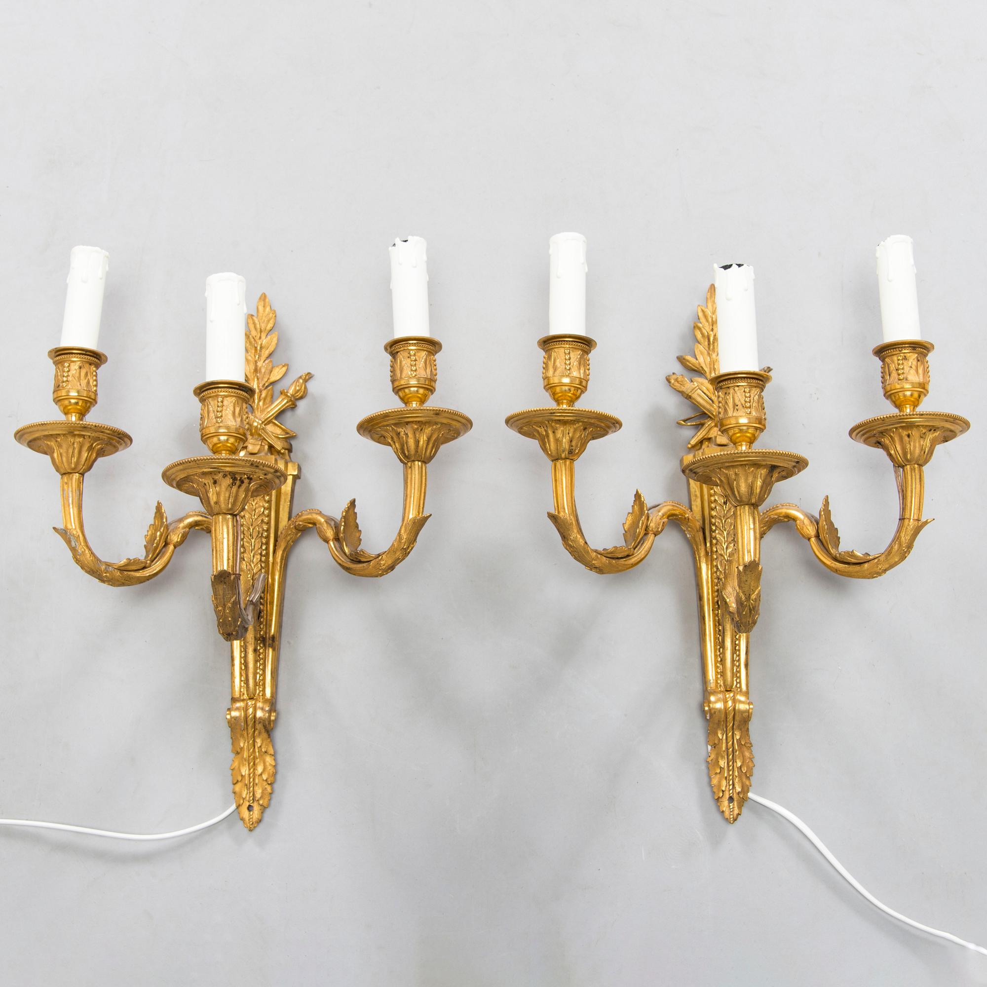 Väggappliquer, ett par, Louis XVI-stil, 1800-talets slut.